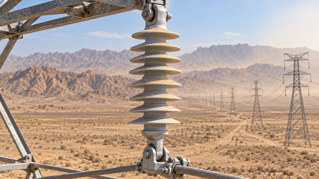 Dusty desert silicone insulator on a transmission tower