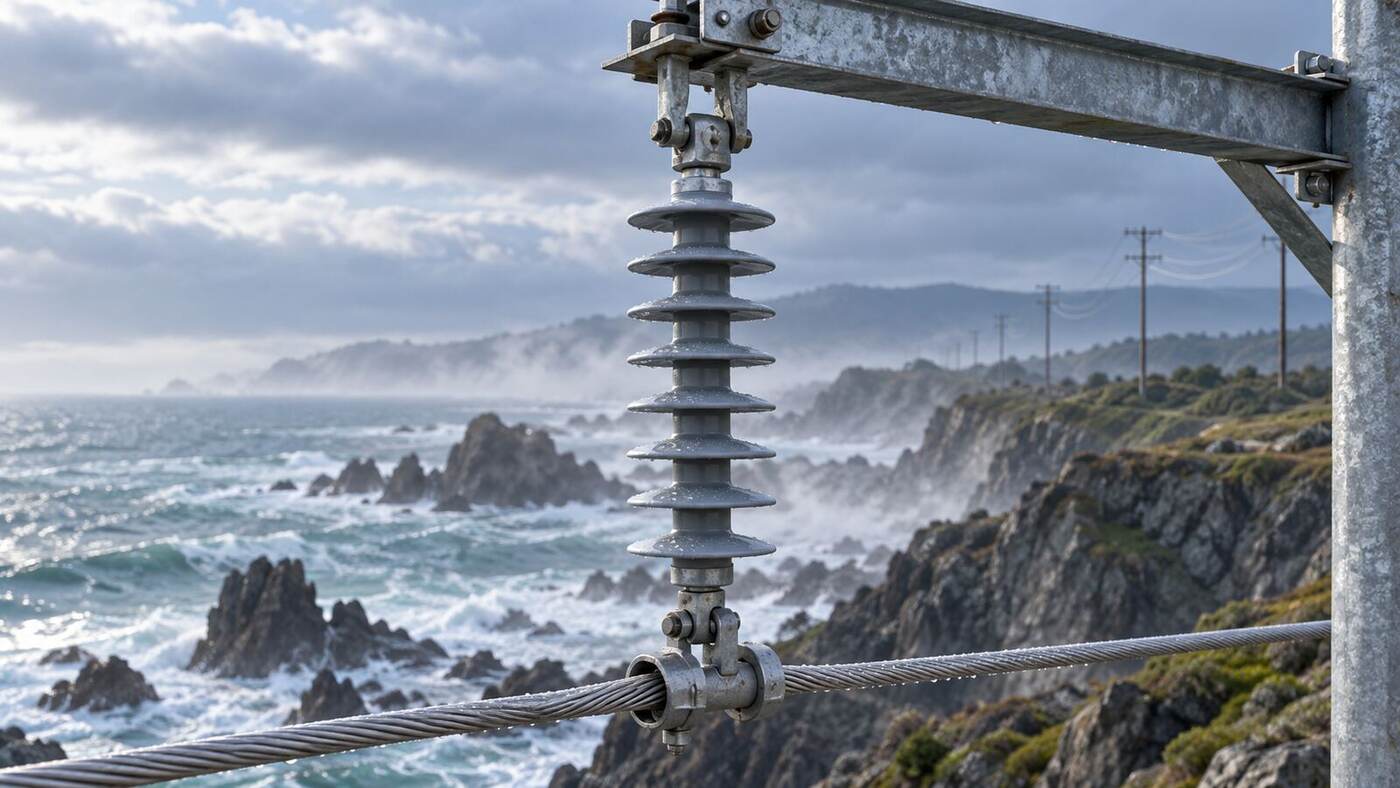 Composite insulator on a coastal transmission line